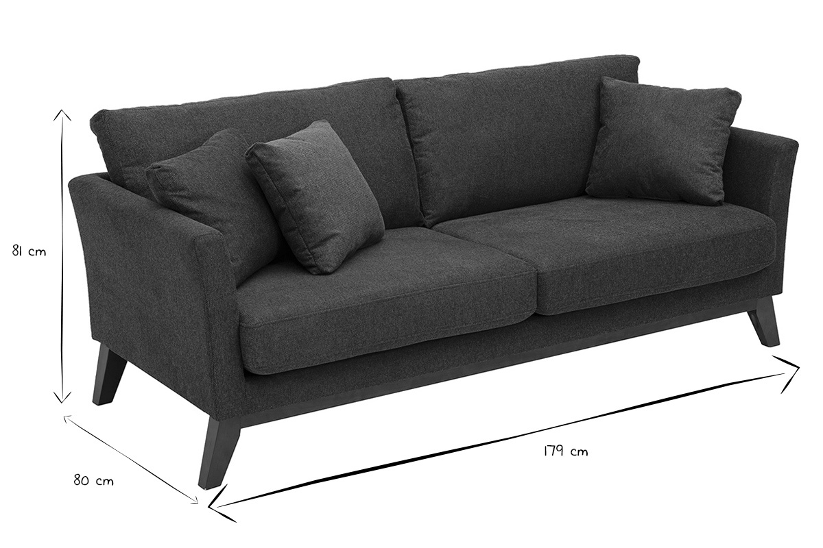 Ma�e des skandinavischen Sofas OSLO: L179 x T80 x H81 cm in Schwarz und Wei�.