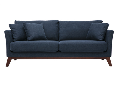 3-Sitzer skandinavisches Sofa, abziehbar, aus Stoff mit texturiertem Samteffekt, dunkelblau und dunkles Holz OSLO