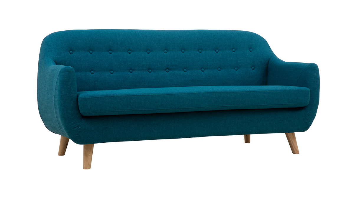 3-Sitzer skandinavisches Sofa mit abnehmbarem Bezug in entenblau und Holz YNOK