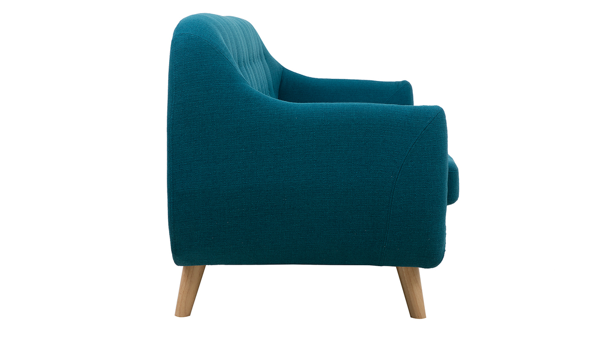 3-Sitzer skandinavisches Sofa mit abnehmbarem Bezug in entenblau und Holz YNOK