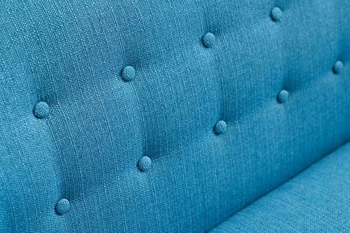 3-Sitzer skandinavisches Sofa mit abnehmbarem Bezug in entenblau und Holz YNOK