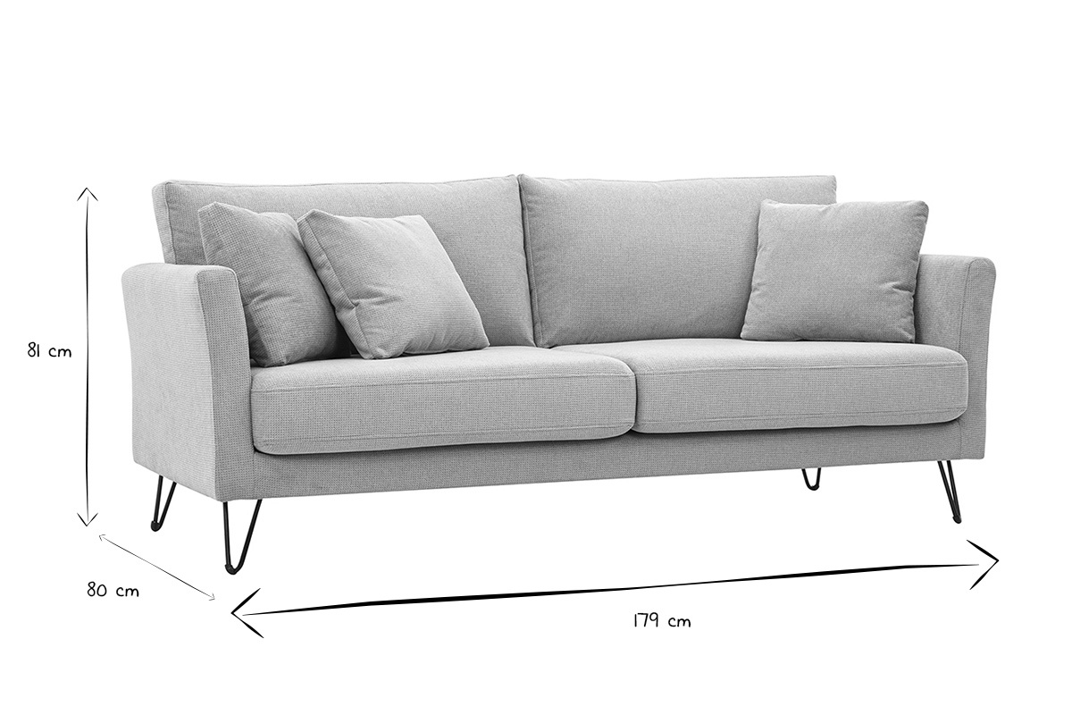Abmessungen des 3-Sitzer-Sofas OSLO in Schwarz und Wei�: B179 x T80 x H81 cm.
