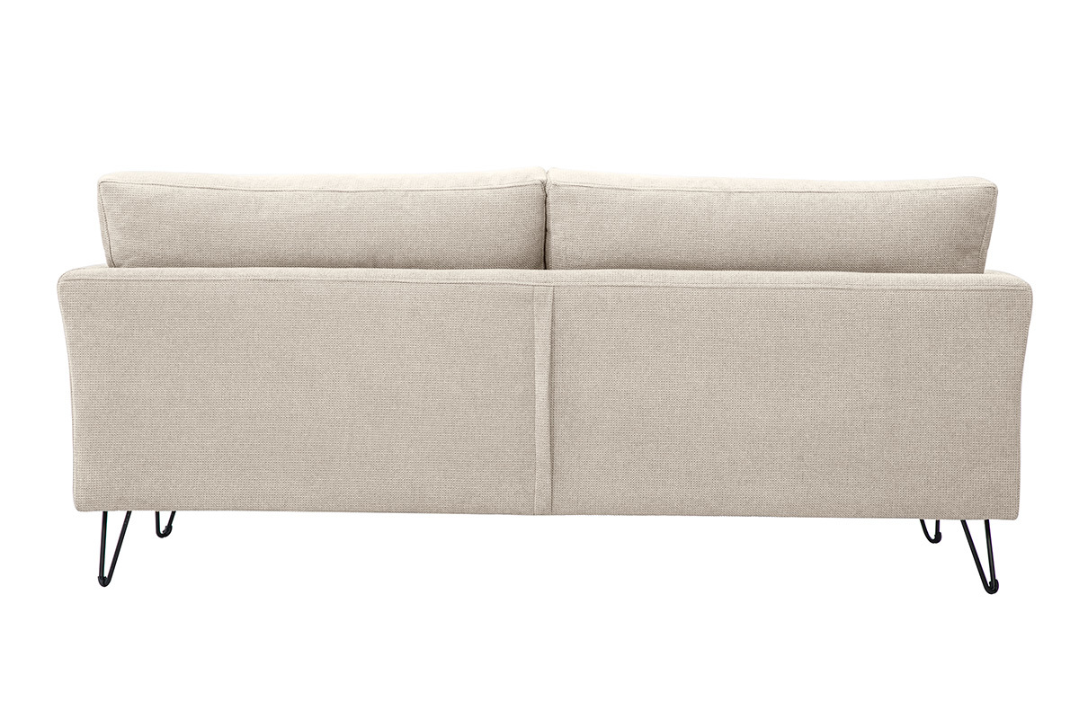 3-Sitzer-Sofa OSLO aus beigem Chenille-Stoff, R�ckansicht mit geraden Armlehnen und schwarzen Metallf��en.