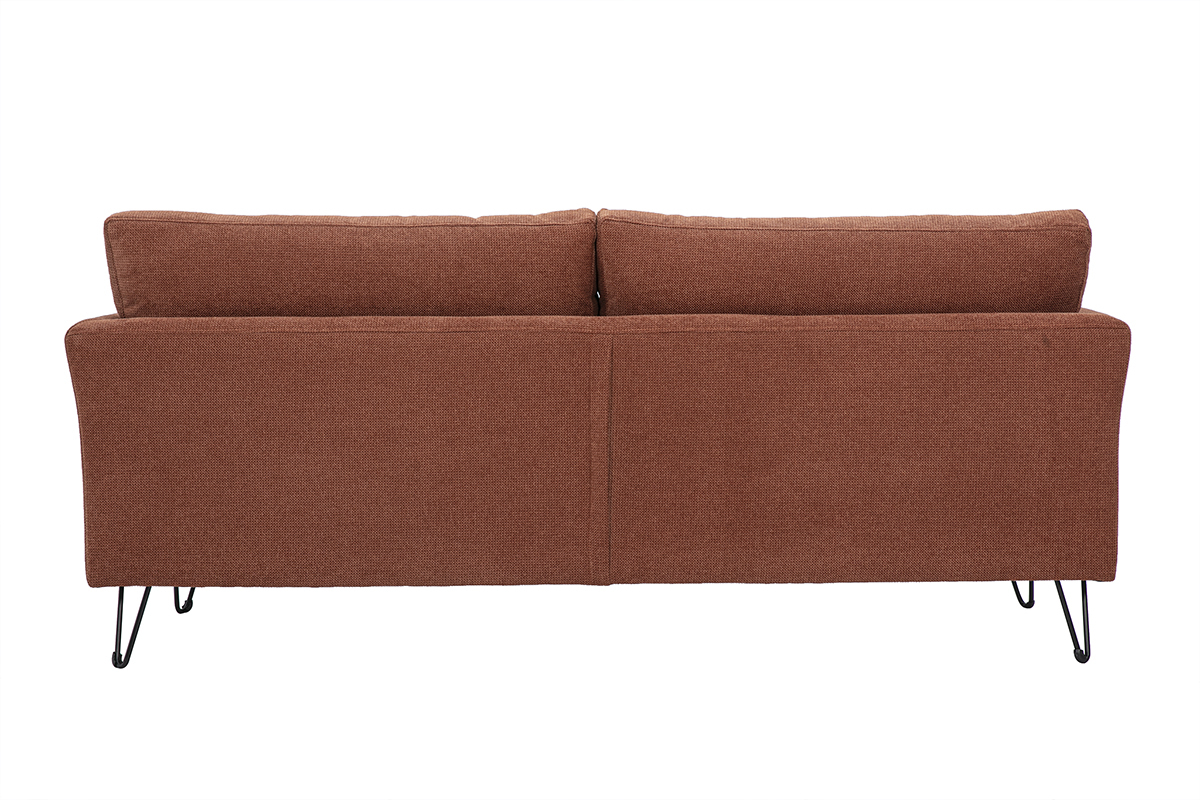3-Sitzer-Sofa aus Chenille-Stoff in gebrannter Erde, R�ckansicht mit geraden Armlehnen und Kissen