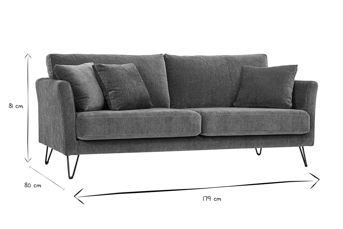 Abmessungen des 3-Sitzer-Sofas OSLO: L179 x T80 x H81 cm in Schwarz und Wei�.