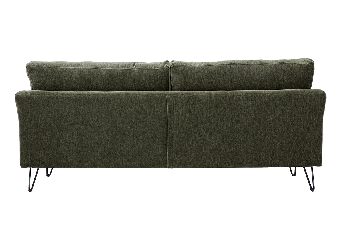 3-Sitzer-Sofa OSLO aus Stoff mit Samteffekt in Khaki-Gr�n, R�ckansicht mit geraden Armlehnen.