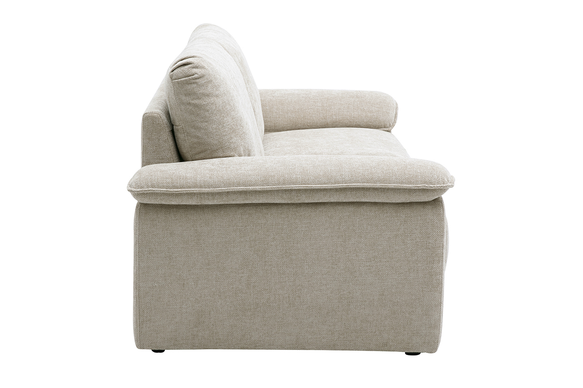 3-Sitzer-Sofa aus beigem Stoff mit samtartiger Textur, Seitenansicht