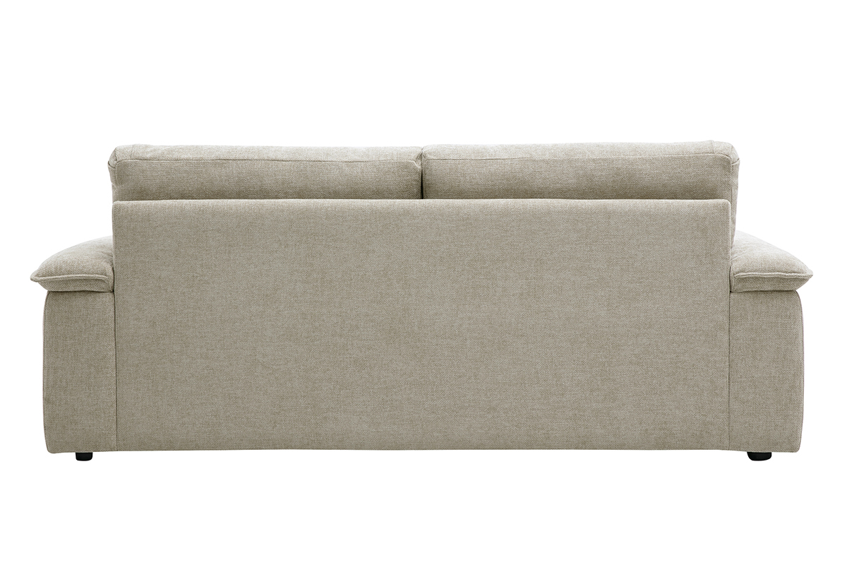 3-Sitzer-Sofa aus beige strukturiertem Samtoptik-Stoff, R�ckansicht.