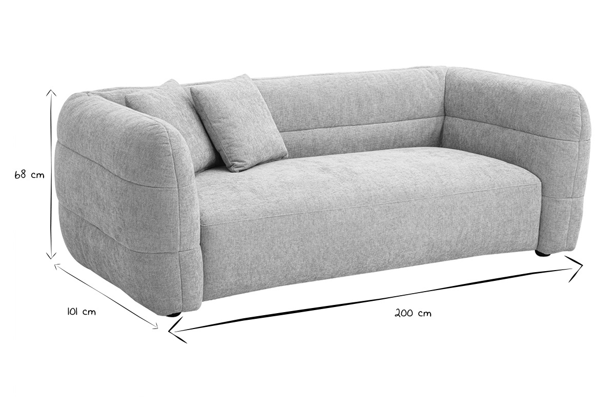 Abmessungen des 3-Sitzer-Sofas JOYA in Schwarz und Wei: 200 cm Lnge, 101 cm Breite, 68 cm Hhe.