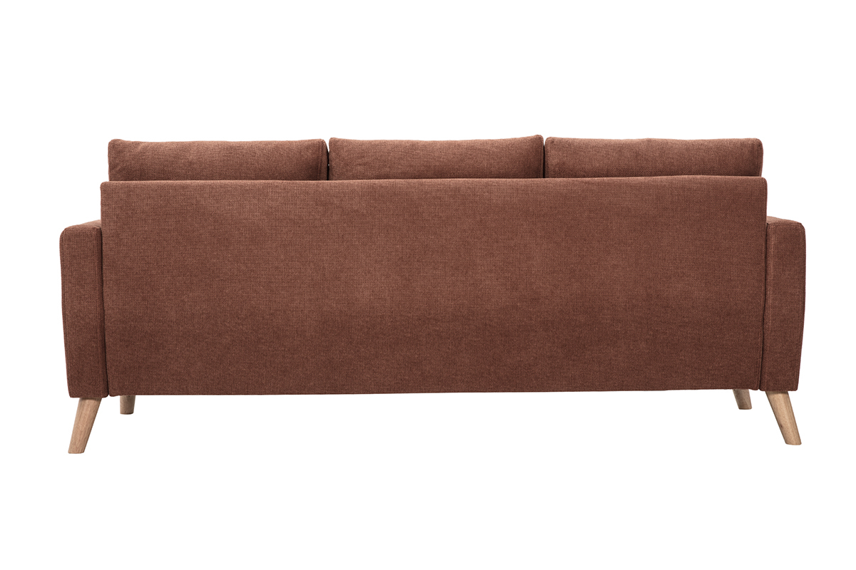 R�ckseite des 3-Sitzer-Sofas aus gebrannter Erde Chenille-Stoff und helle Holzf��e MUNIK.