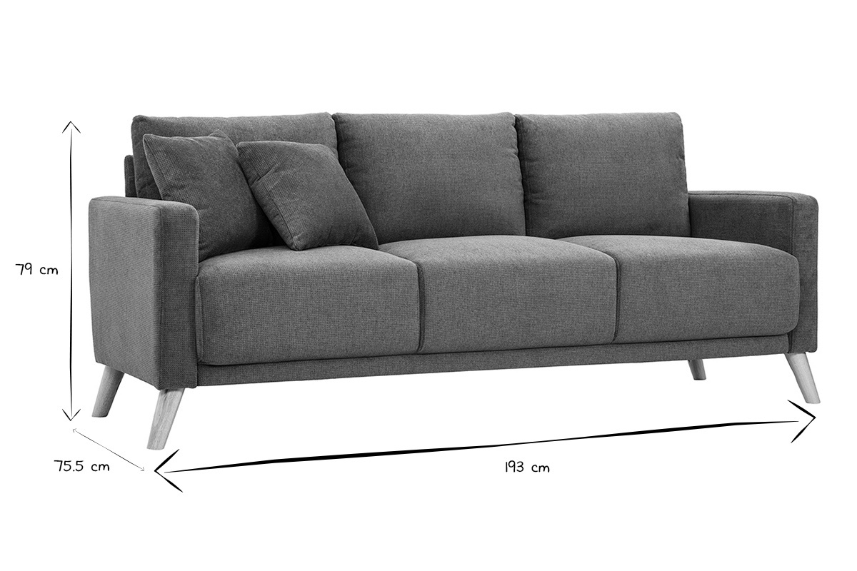 Abmessungen des MUNIK-Sofas in Schwarz und Wei�: L193 x T75,5 x H79 cm.