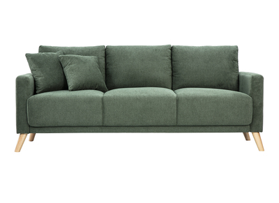 3-Sitzer Sofa in Khaki Chenille Stoff und hellem Holz MUNIK