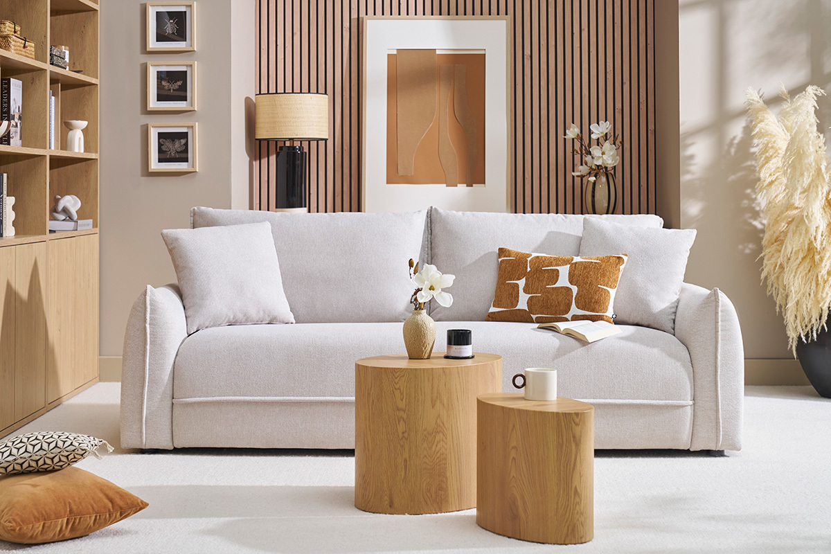 3-Sitzer Sofa in strukturiertem Samt-Effekt-Stoff beige PIO