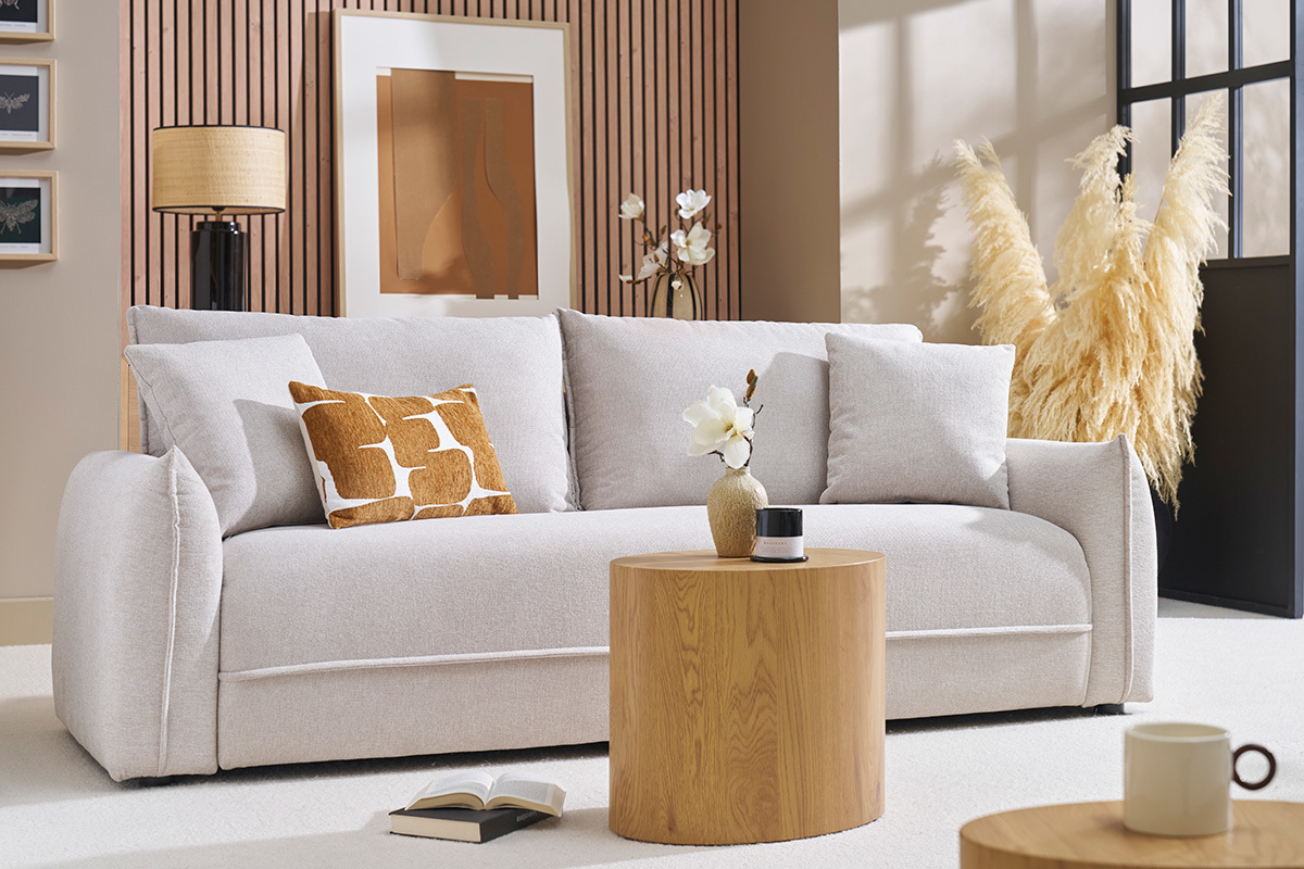 3-Sitzer Sofa in strukturiertem Samt-Effekt-Stoff beige PIO