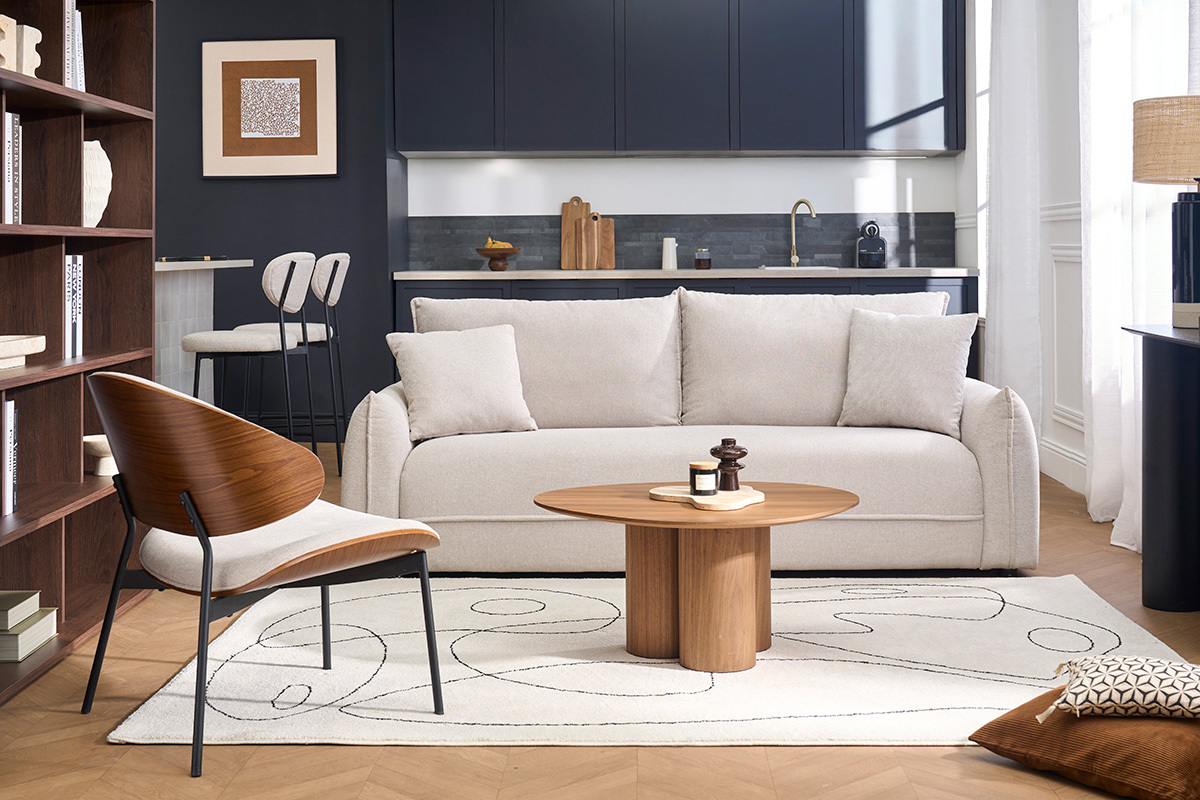 3-Sitzer Sofa in strukturiertem Samt-Effekt-Stoff beige PIO