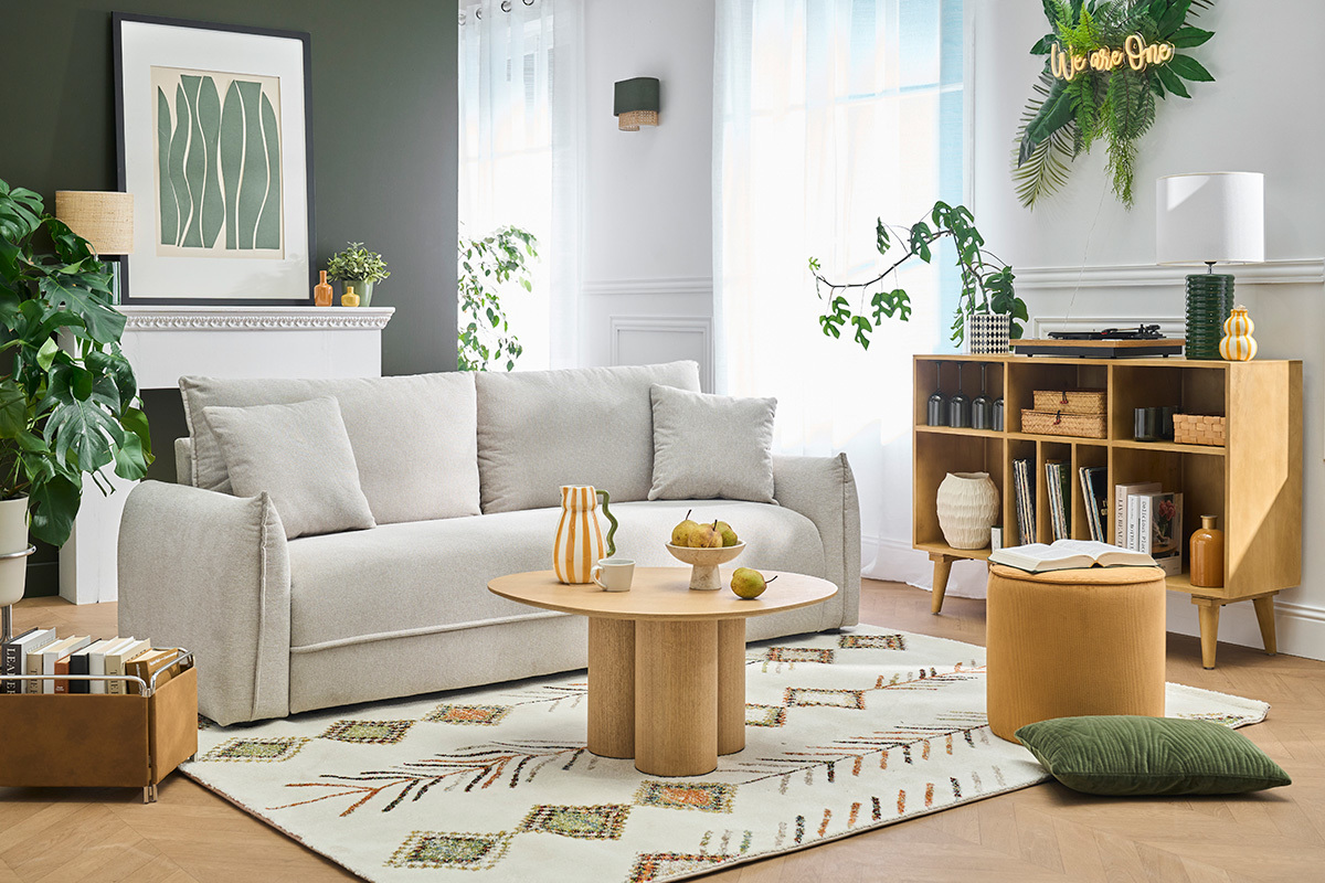 3-Sitzer Sofa in strukturiertem Samt-Effekt-Stoff beige PIO