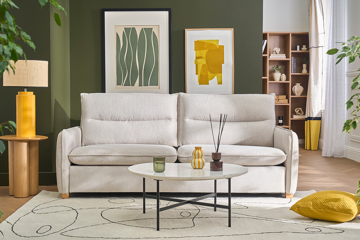 3-Sitzer Sofa in texturiertem, samtigem Beigestoff RENZO