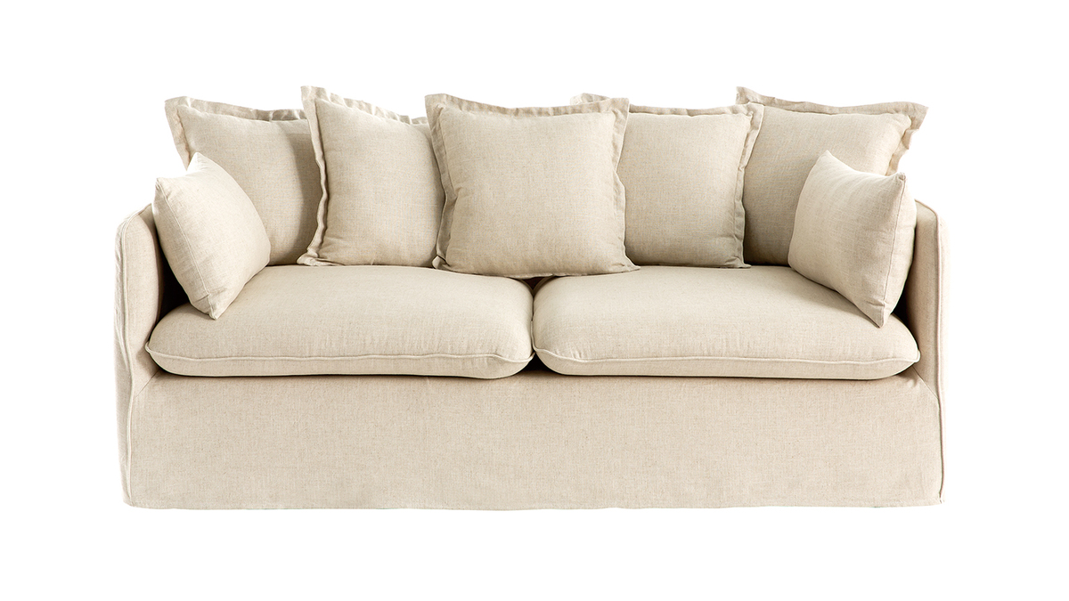 3-Sitzer-Sofa mit abnehmbarem Bezug aus Naturleinen MERLIN