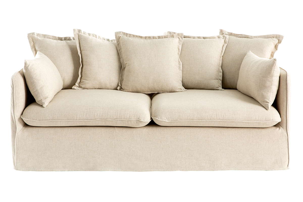 3-Sitzer-Sofa mit abnehmbarem Bezug aus Naturleinen MERLIN