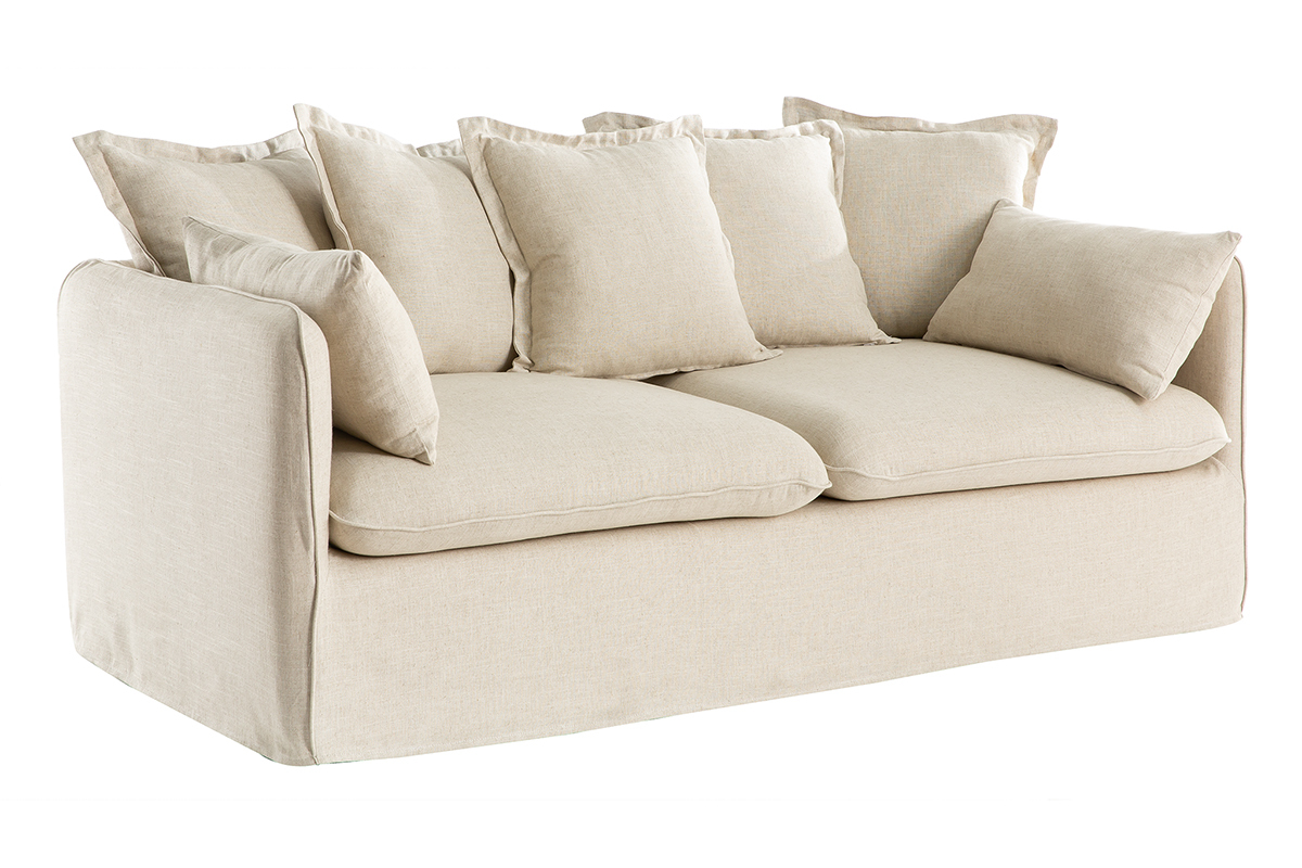 3-Sitzer-Sofa mit abnehmbarem Bezug aus Naturleinen MERLIN
