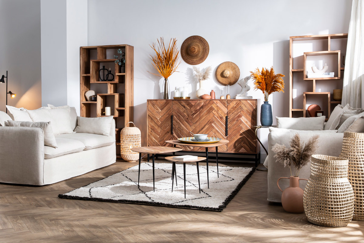 3-Sitzer-Sofa mit abnehmbarem Bezug aus Naturleinen MERLIN