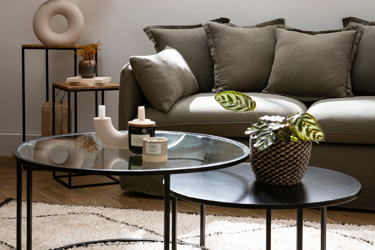 3-Sitzer-Sofa mit abnehmbarem Bezug aus Naturleinen MERLIN