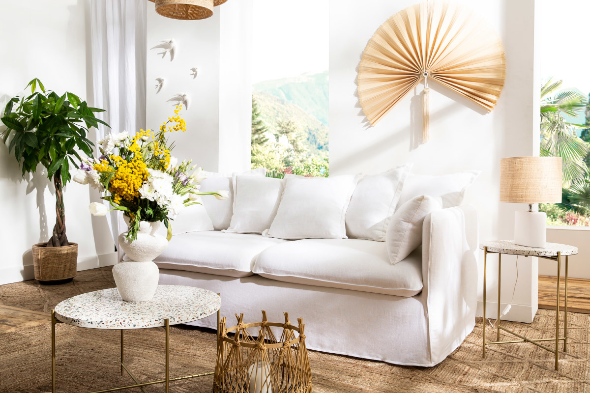 3-Sitzer-Sofa mit abnehmbarem Bezug aus Naturleinen MERLIN