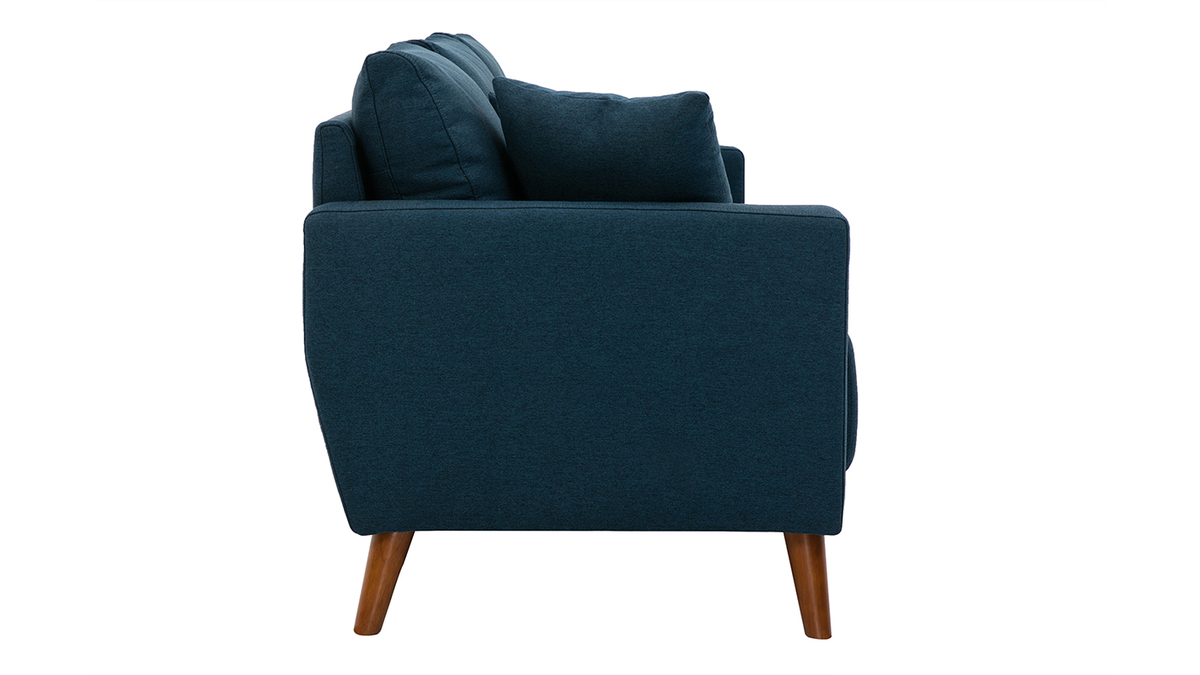 3-Sitzer-Sofa mit dunkelblauem Stoff und dunklem Holz MUNIK