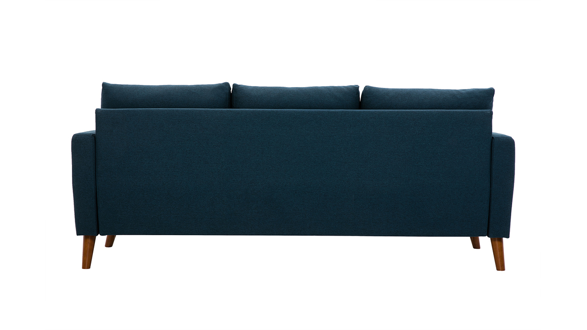 3-Sitzer-Sofa mit dunkelblauem Stoff und dunklem Holz MUNIK