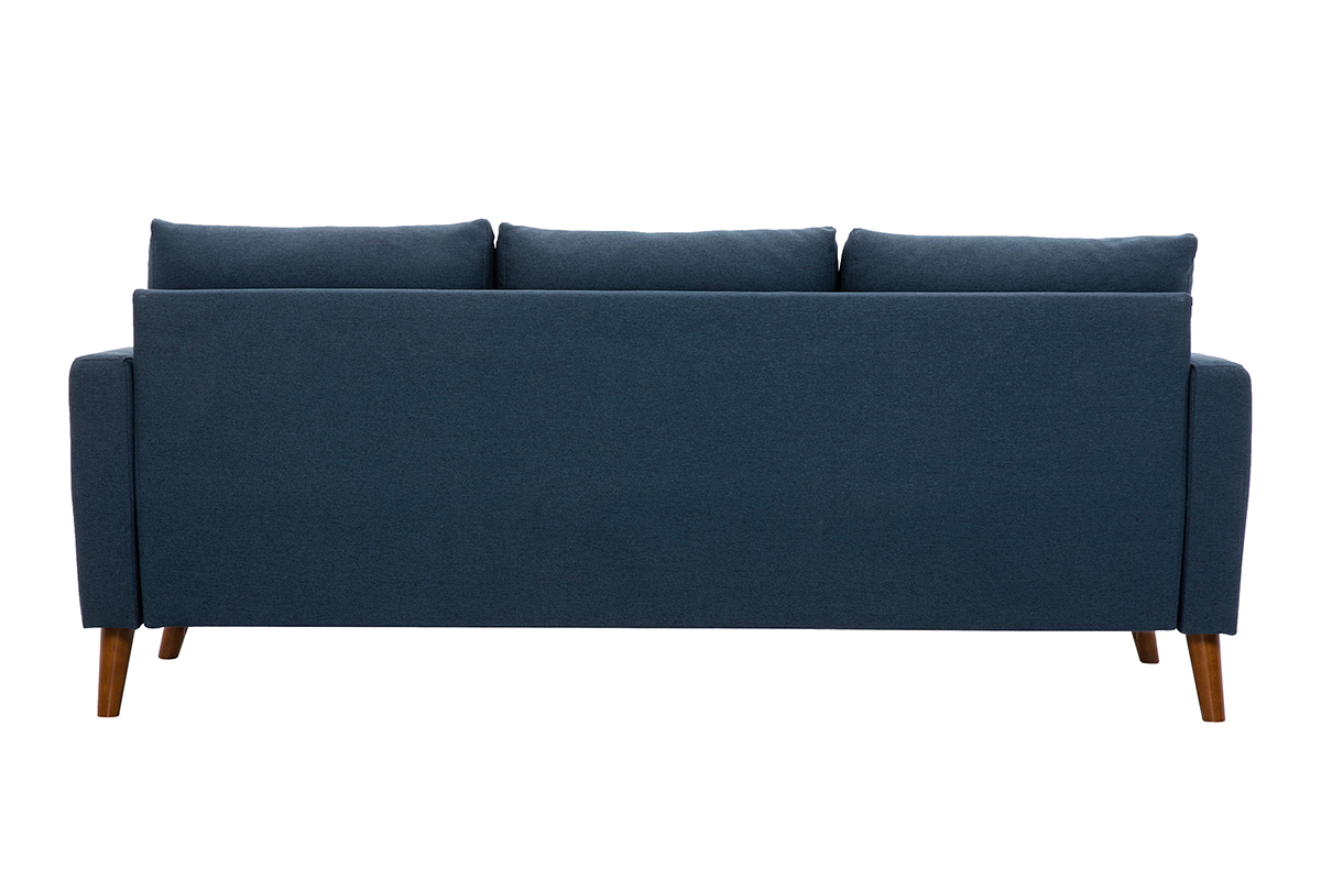 3-Sitzer-Sofa mit dunkelblauem Stoff und dunklem Holz MUNIK