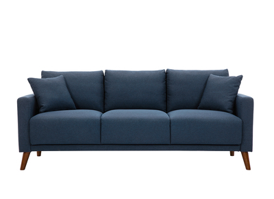 3-Sitzer-Sofa mit dunkelblauem Stoff und dunklem Holz MUNIK
