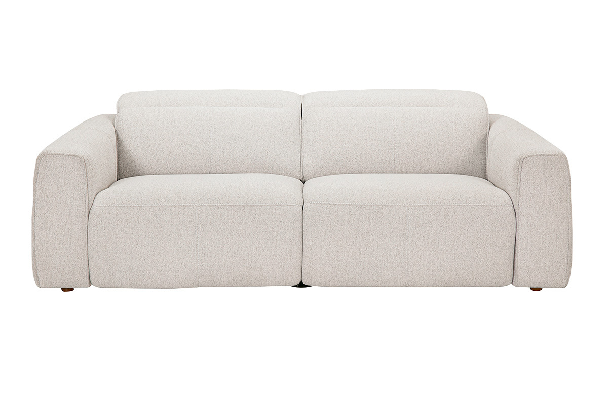 3-Sitzer-Sofa AVORIAZ aus beigem Stoff mit samtartiger, texturierter Optik, Frontansicht.