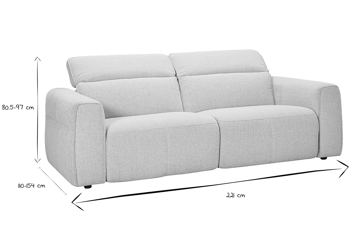 Abmessungen des 3-Sitzer-Sofas Avoriaz in Schwarz und Wei�, B221 x T110-154 x H80,5-97 cm.