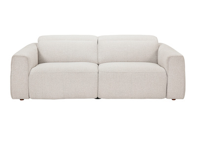 3-Sitzer-Sofa mit verstellbaren Kopfst&uuml;tzen und elektrischem Fu&szlig;teil aus beige strukturiertem Samtoptik-Stoff AVORIAZ