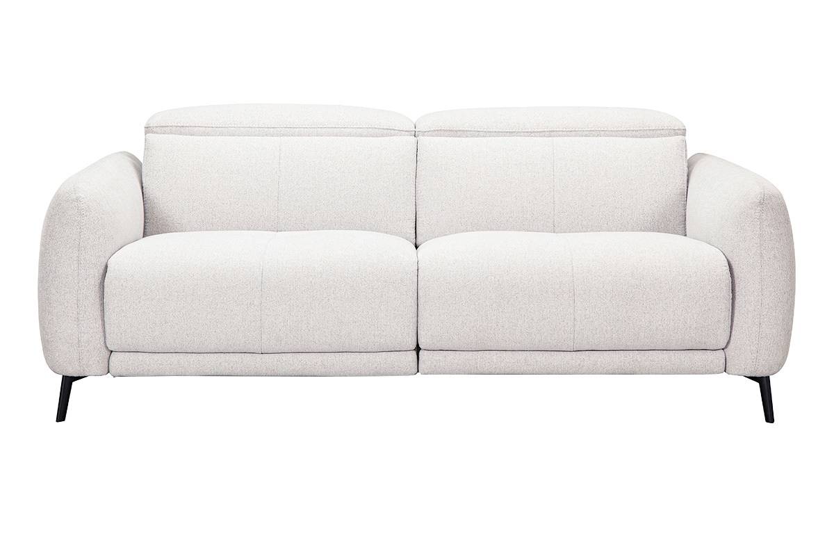3-Sitzer-Sofa mit verstellbaren Kopfst�tzen und elektrischem Fu�teil in beige strukturiertem Samtoptik-Stoff und Metall TIGNES