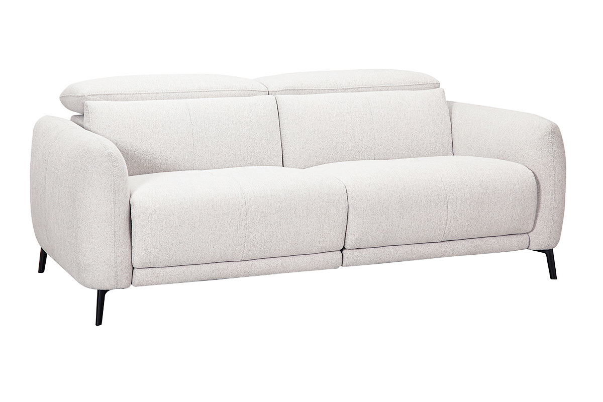 3-Sitzer-Sofa mit verstellbaren Kopfst�tzen und elektrischem Fu�teil in beige strukturiertem Samtoptik-Stoff und Metall TIGNES