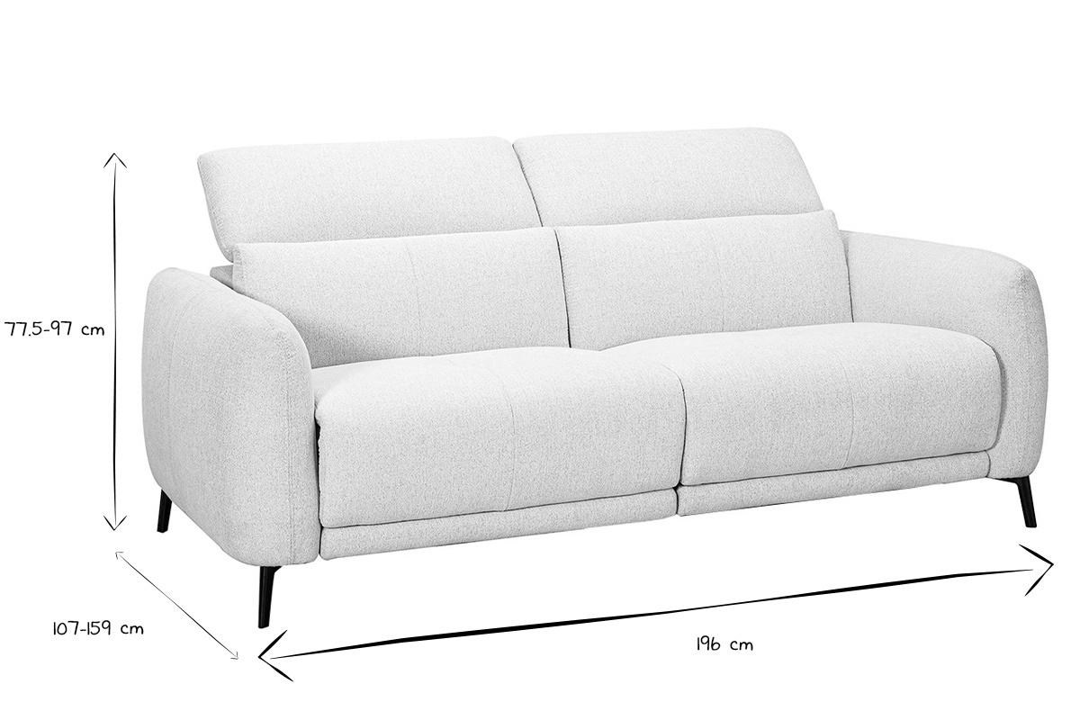 3-Sitzer-Sofa mit verstellbaren Kopfst�tzen und elektrischem Fu�teil in beige strukturiertem Samtoptik-Stoff und Metall TIGNES