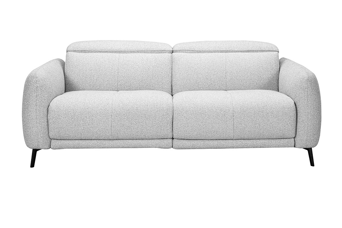 3-Sitzer-Sofa TIGNES aus hellgrauem, strukturiertem Samtstoff, Vorderansicht.