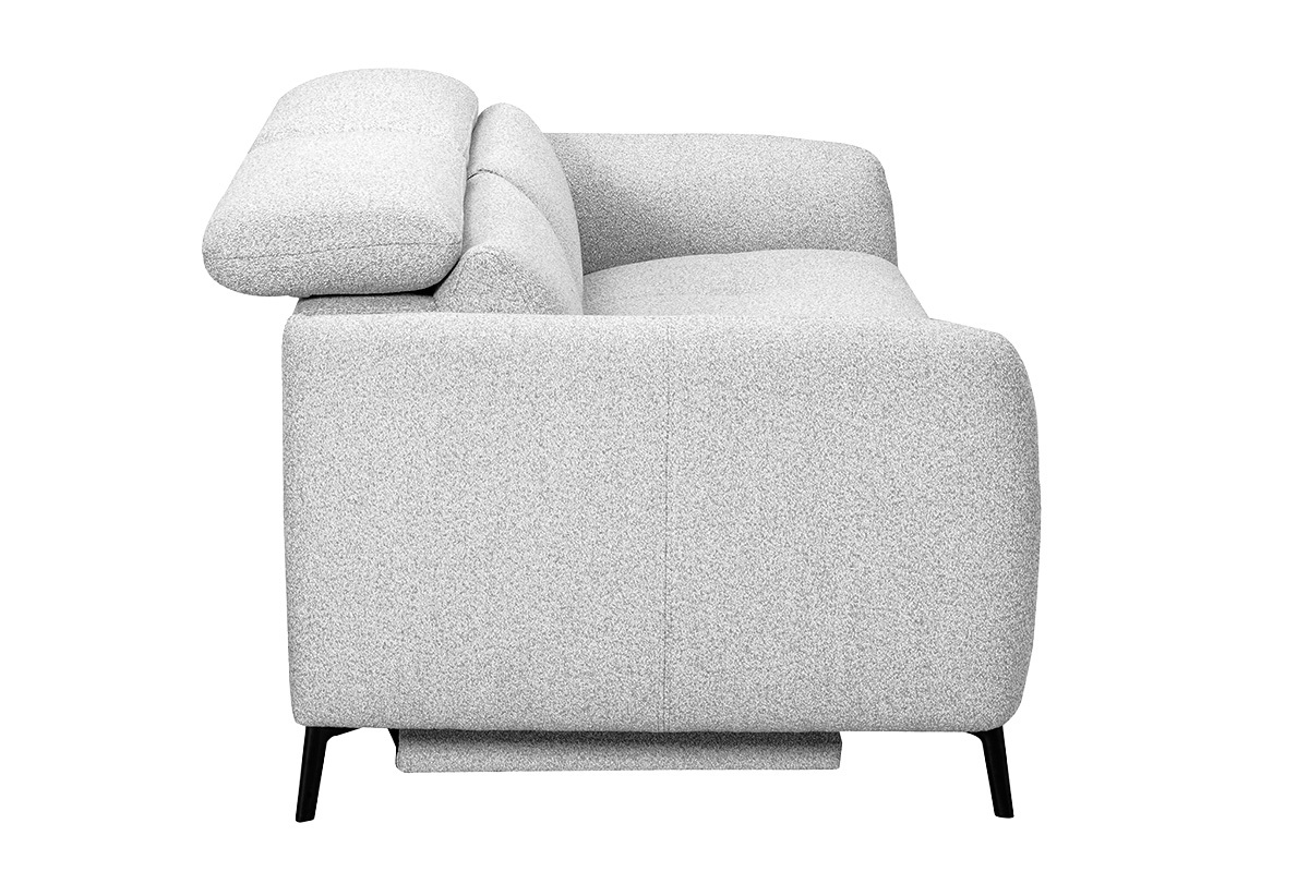 3-Sitzer-Sofa in Hellgrau mit verstellbaren Kopfst�tzen und elektrischem Fu�st�tzen, Seitenansicht.