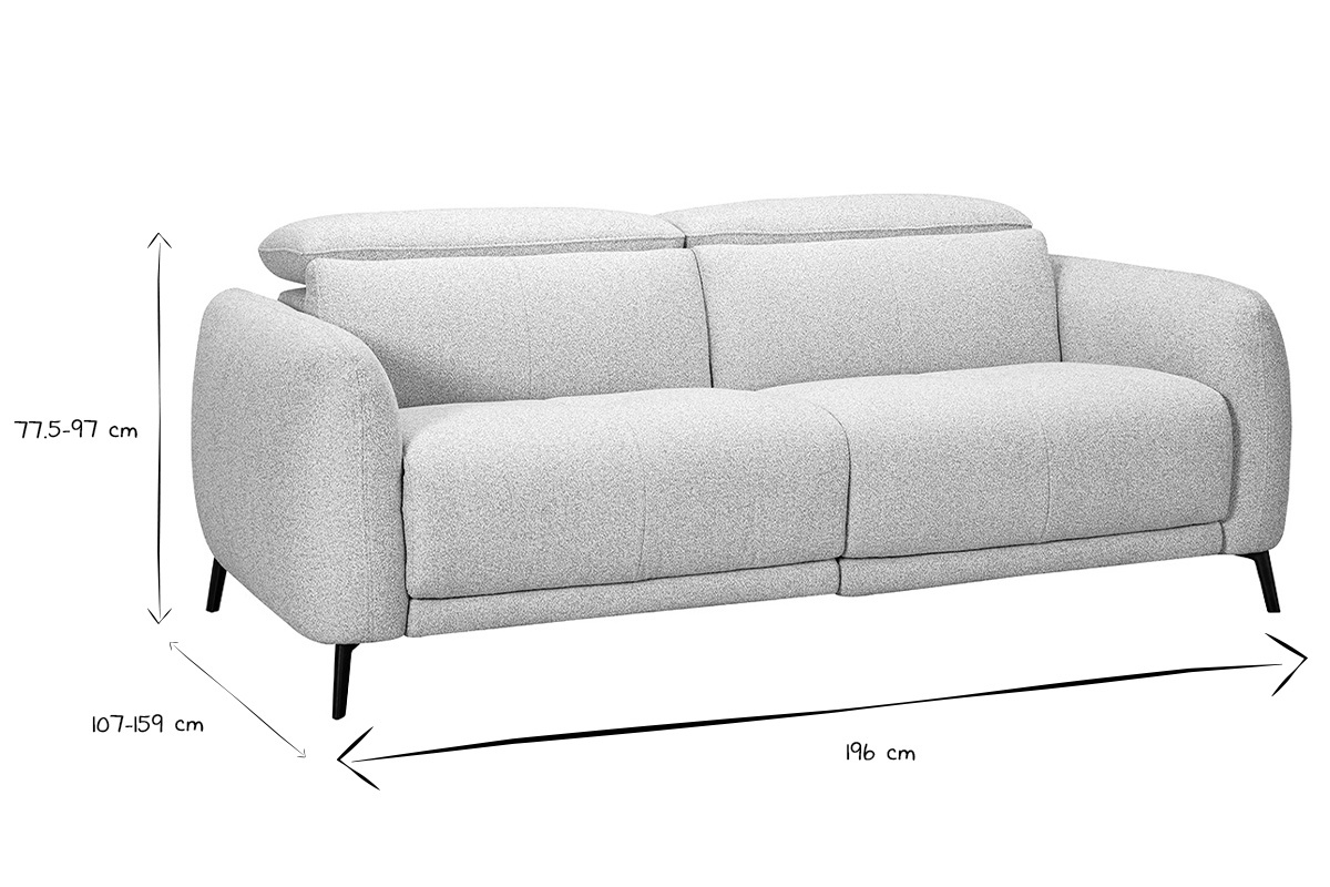 Abmessungen des Sofas TIGNES: B196 x T107-159 x H77,5-97 cm in Schwarz und Wei�.