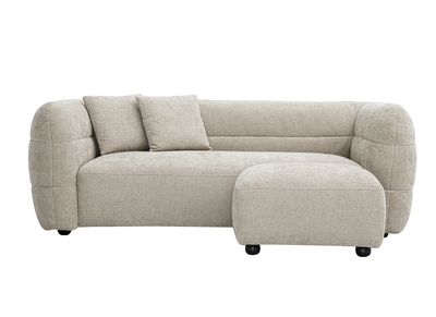 3-Sitzer Sofa und Fußhocker aus Stoff in Beige mit Samt-Effekt JOYA