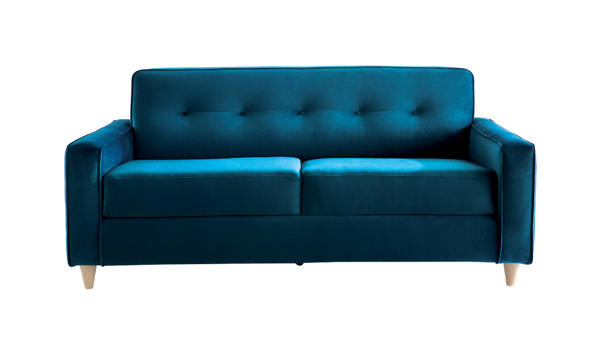 3-Sitzer-Sofabett in pfauenblauem Samt CIGALE