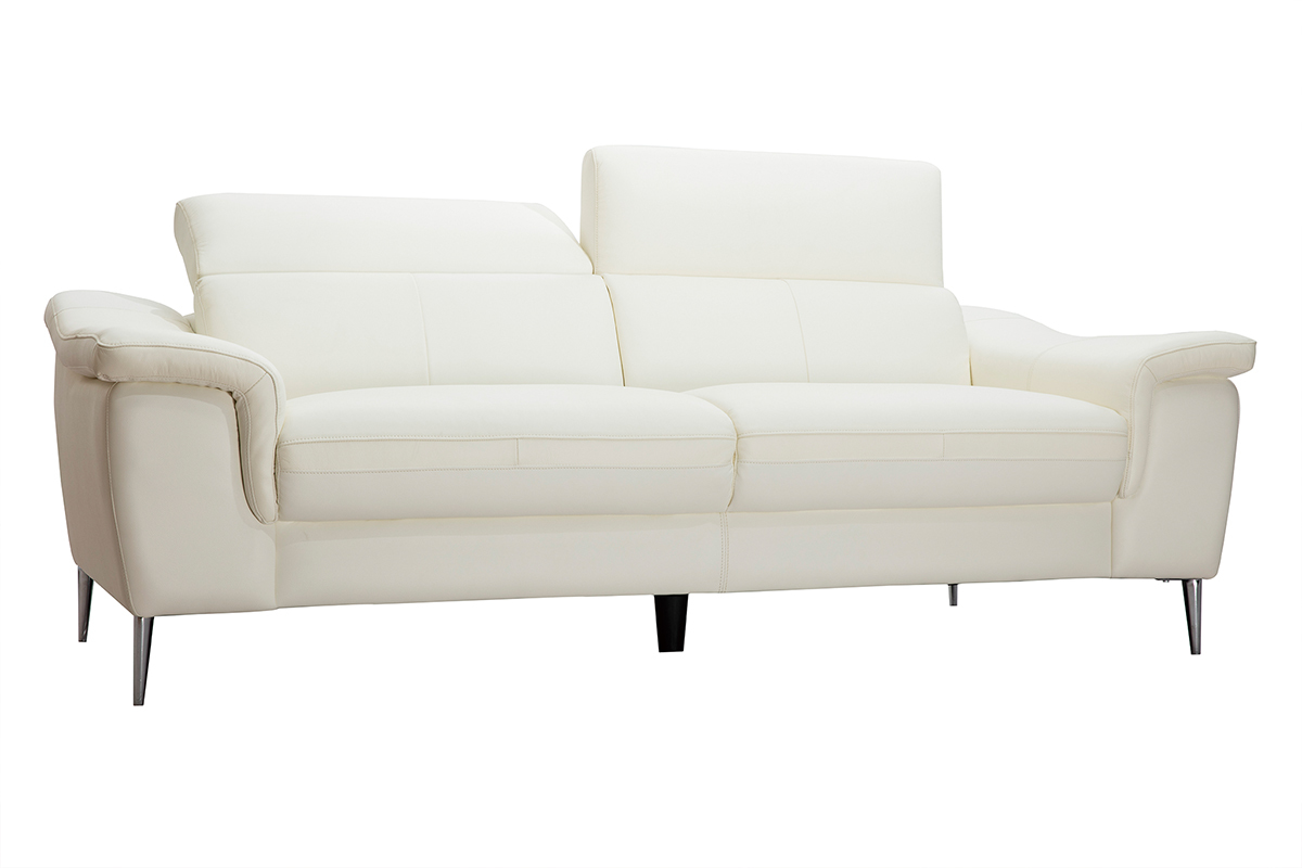 3-Sitzer wei�es Ledersofa mit verstellbaren Kopfst�tzen ROMEO - B�ffelleder