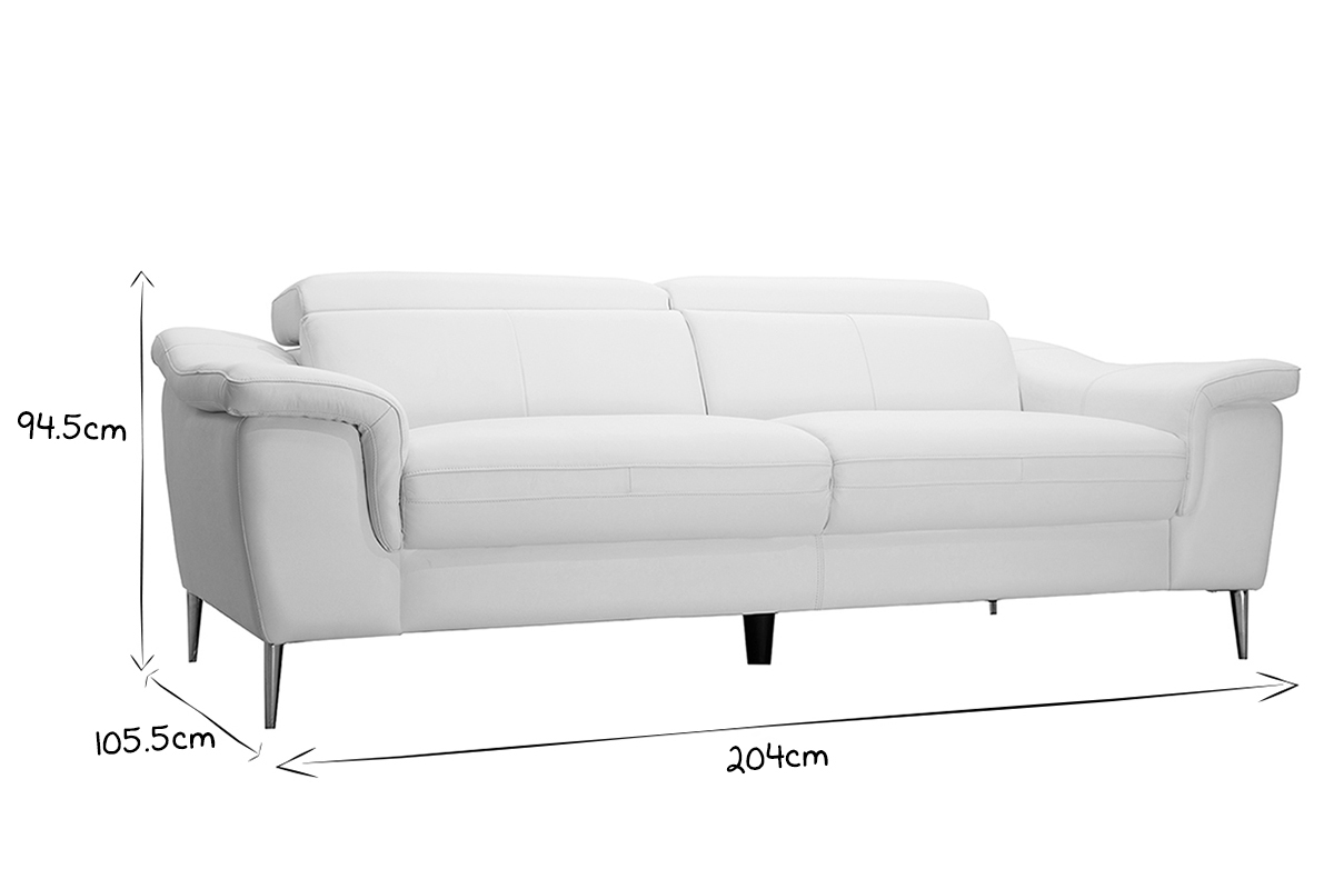 3-Sitzer wei�es Ledersofa mit verstellbaren Kopfst�tzen ROMEO - B�ffelleder