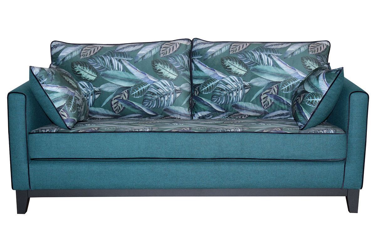 3-Sitzer-Wende-Sofa aus pfauenblauem, bedrucktem Pflanzenmusterstoff HARRISON