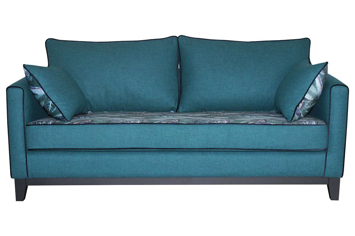 3-Sitzer-Wende-Sofa aus pfauenblauem, bedrucktem Pflanzenmusterstoff HARRISON