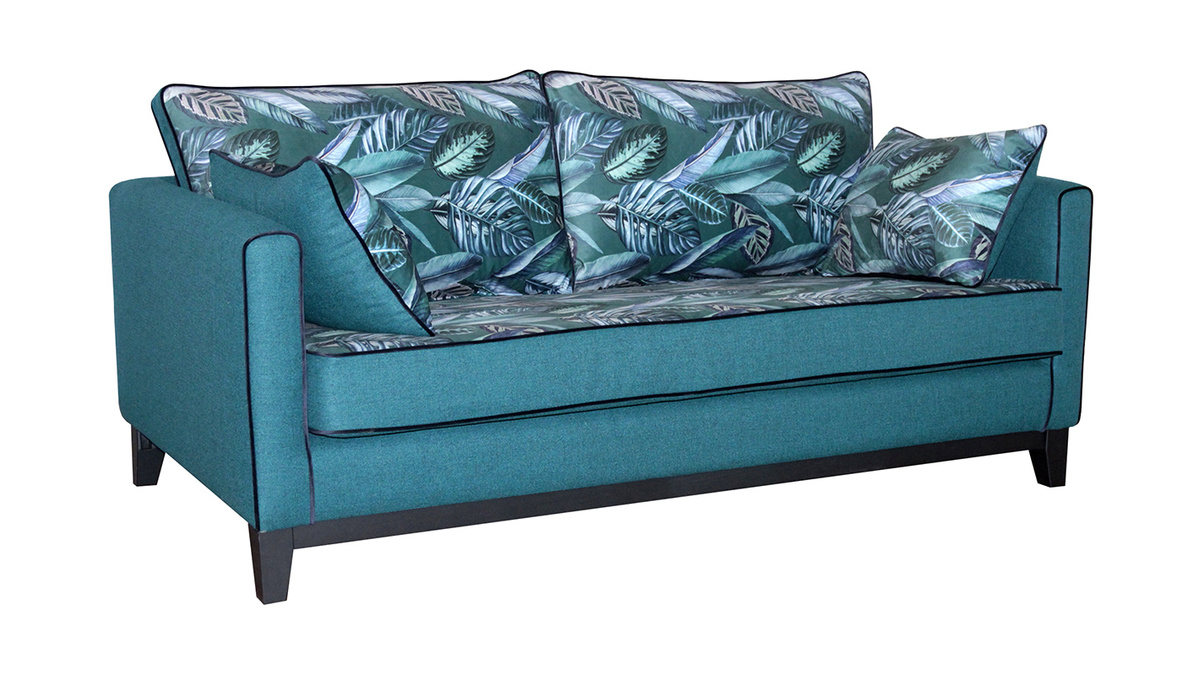 3-Sitzer-Wende-Sofa aus pfauenblauem, bedrucktem Pflanzenmusterstoff HARRISON