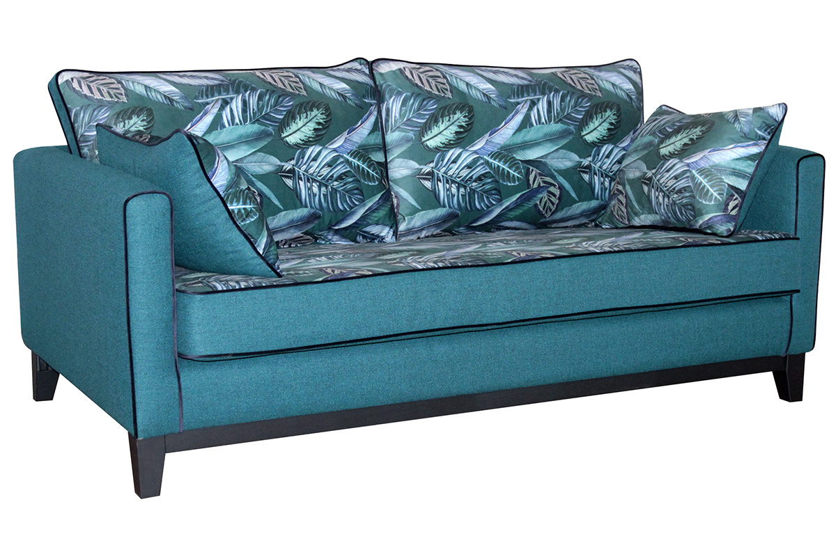 3-Sitzer-Wende-Sofa aus pfauenblauem, bedrucktem Pflanzenmusterstoff HARRISON