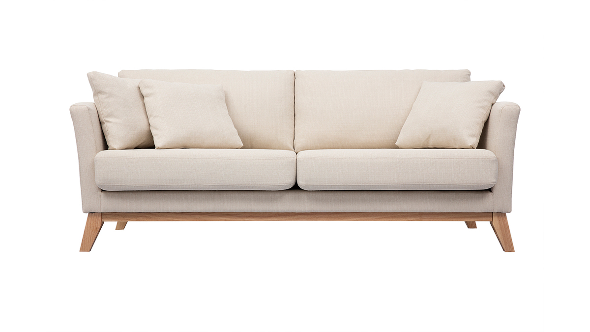 3-sitziges skandinavisches Sofa mit beigem abnehmbarem Bezug und Holzfüßen OSLO