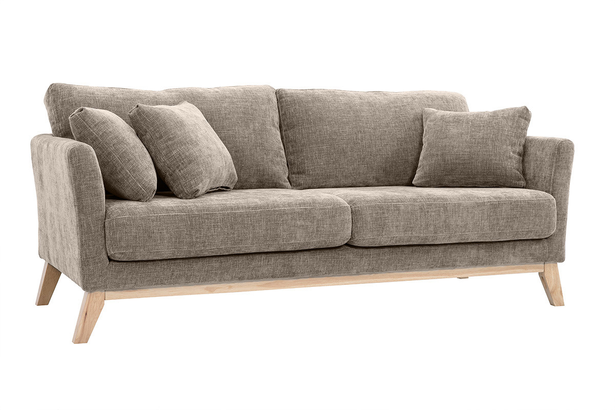 3-sitziges skandinavisches Sofa mit beigem abnehmbarem Bezug und Holzfen OSLO
